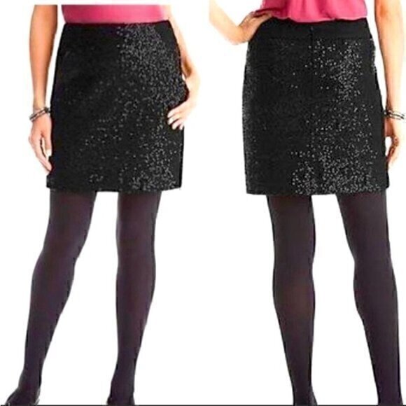 Loft Skirt Womens Size 6 Black Sequin Wool Blend Pockets Mini Date Night NWT - Picture 1 of 8